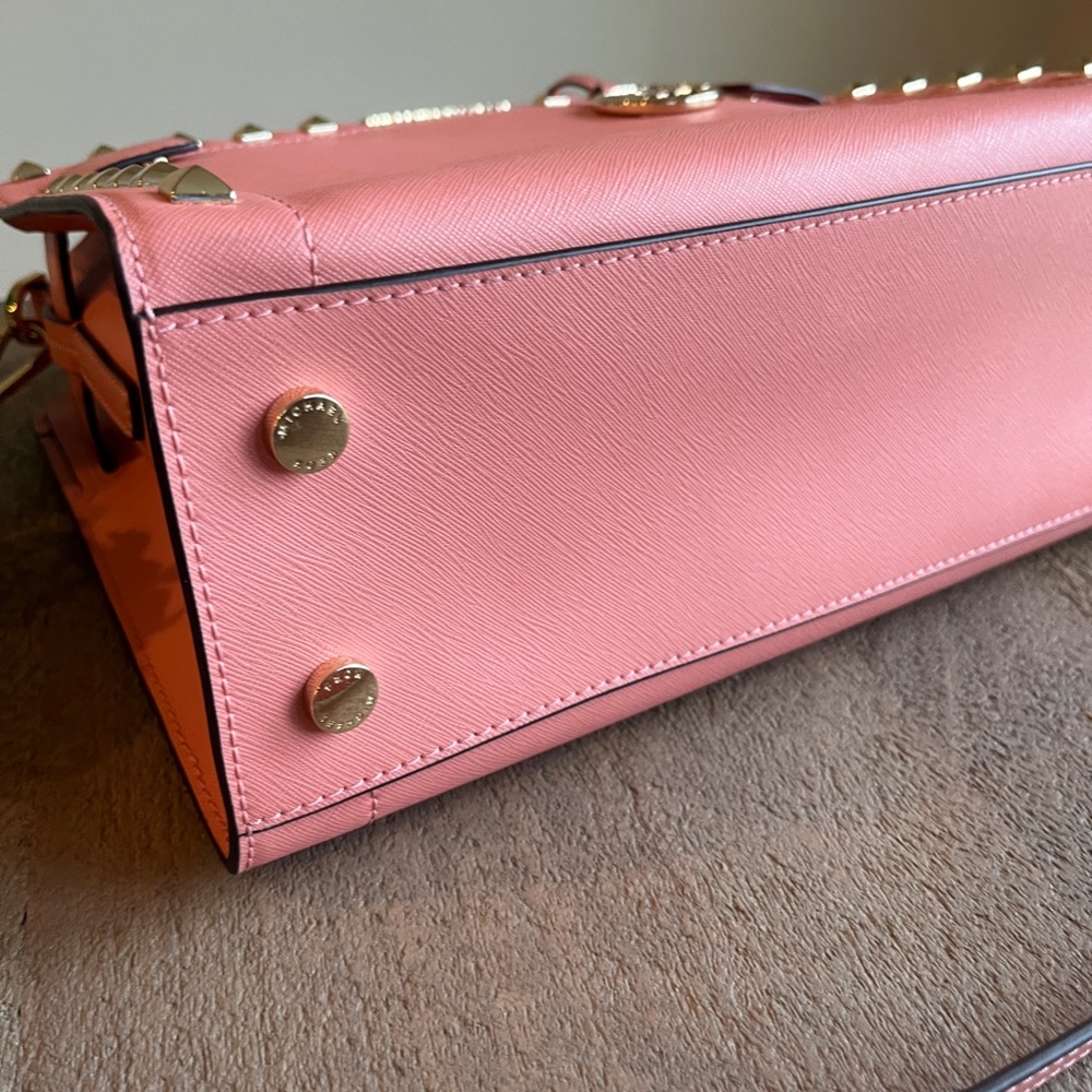 NWT Michael Kors studded rayne leather satchel PINK with matching Wallet - Picture 10 of 16